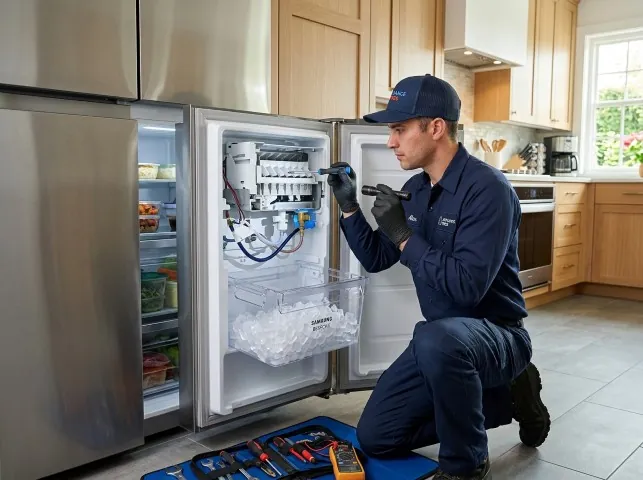Appliance Repair Hero technician repairing a refrigerator ice maker in Berwyn, PA